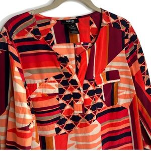 Red and Orange Long Sleeve Graphic Blouse Petite Large